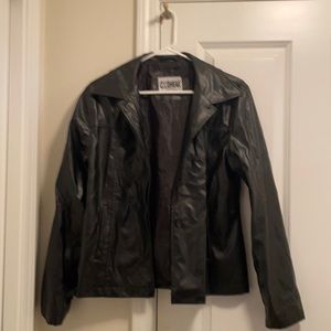 Faux black leather waist-length jacket